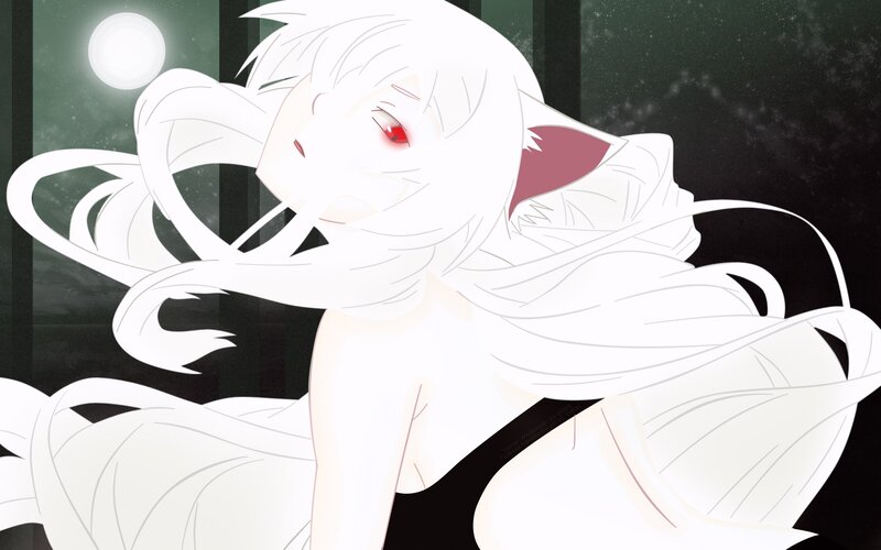 white-haired anime character at night