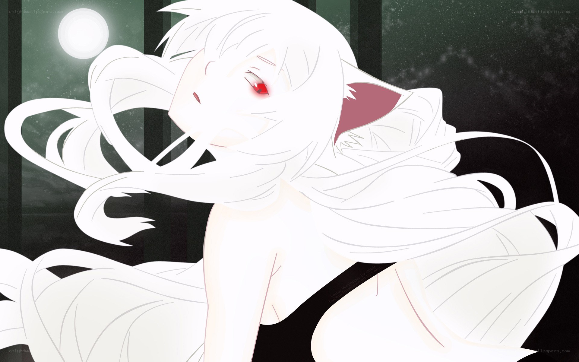 white-haired anime character at night