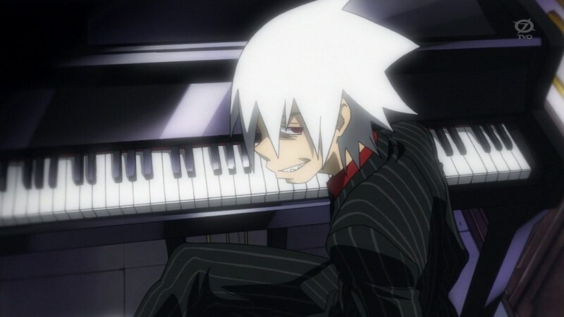 White-haired Anime Character — Black, Dramatic, Piano