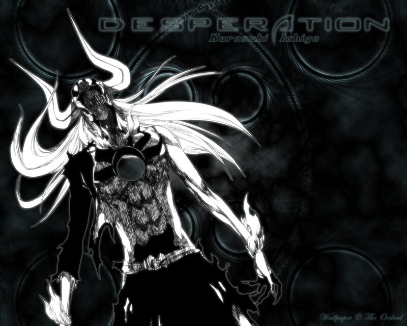White-haired Anime Character — Black, Dramatic, Text