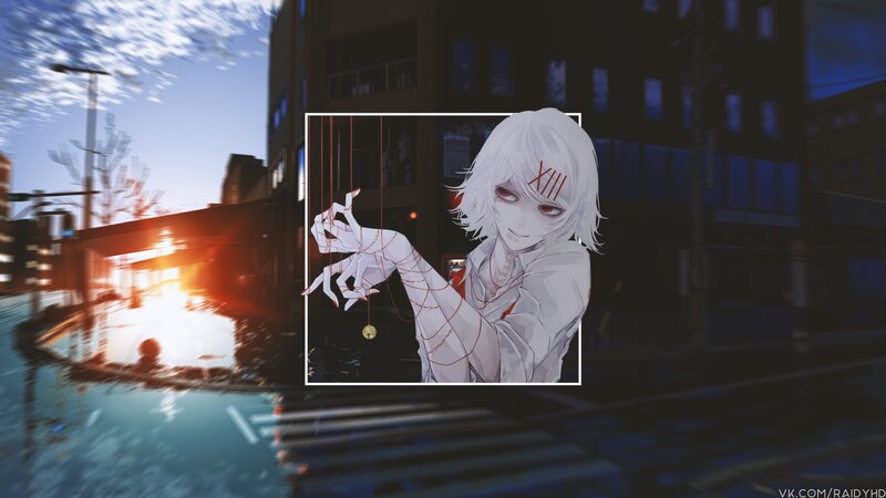 White-haired Anime Character — Blue, Dramatic, Sunset