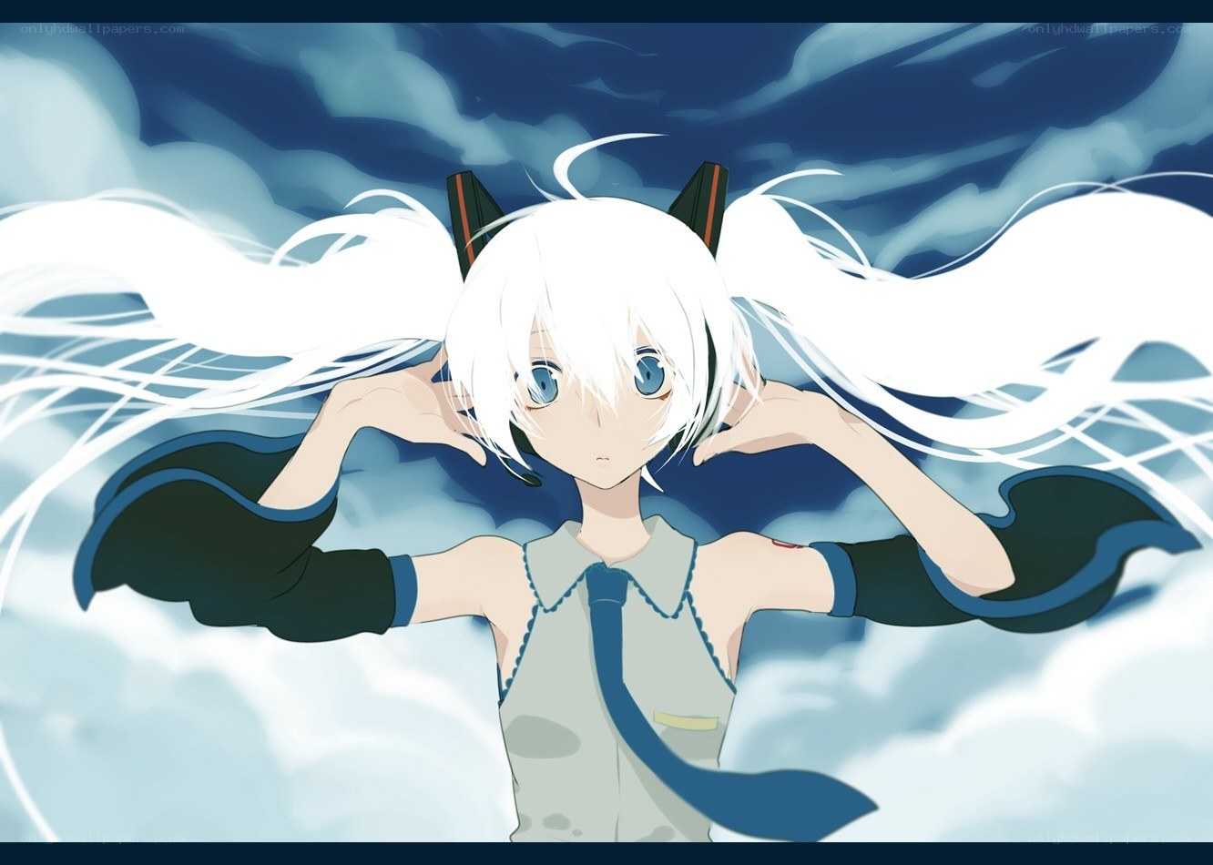 white-haired anime character in sky