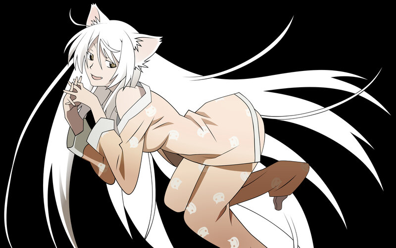 white-haired anime character with cat ears