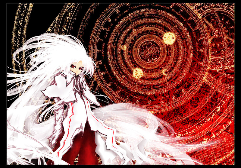 white-haired anime character with magic circle