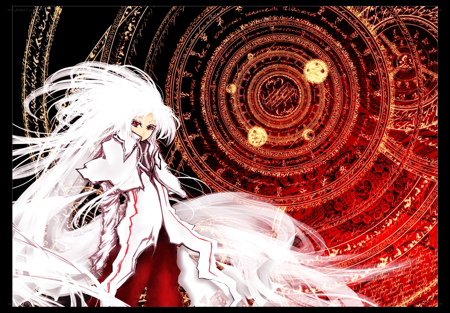white-haired anime character with magic circle