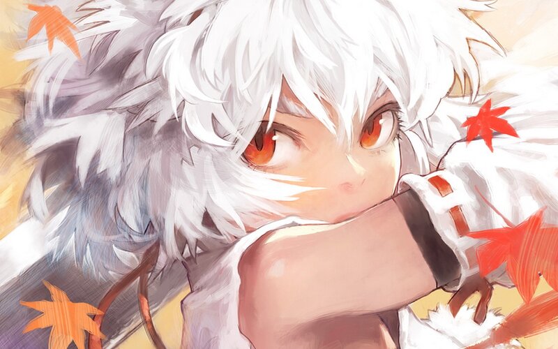 white-haired anime character with red eyes