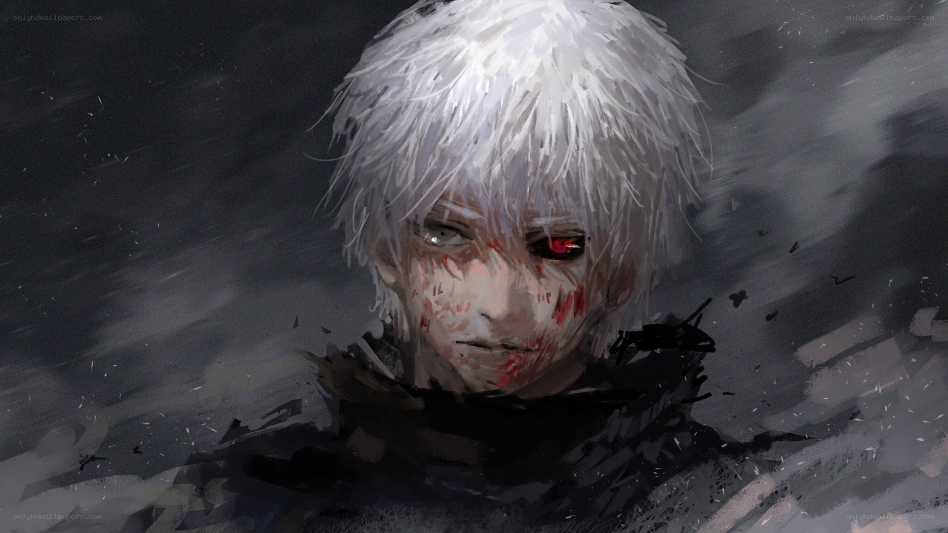 white-haired anime character with red eyes