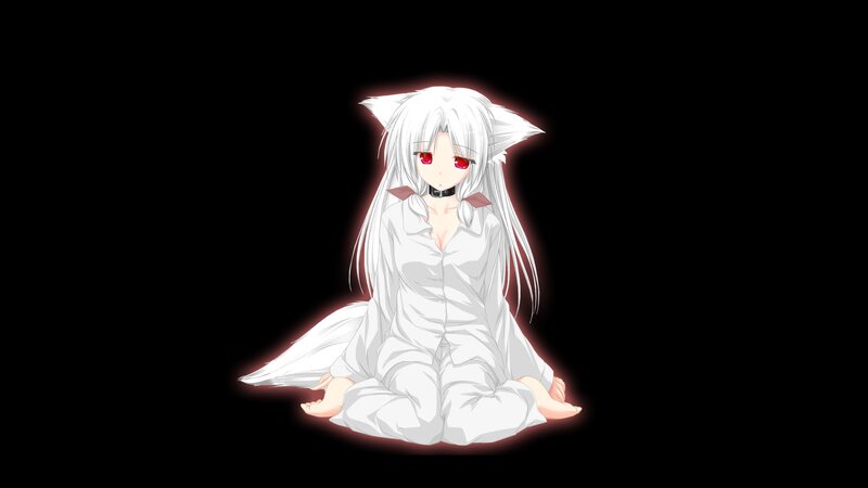 White-haired Anime Girl — Black, Dramatic, Cat Ears