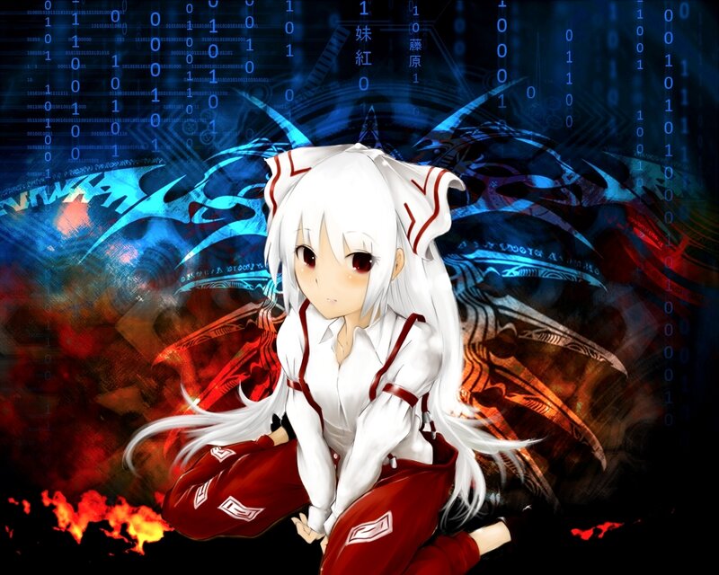 White-haired Anime Girl — Blue, Dramatic, Binary Code