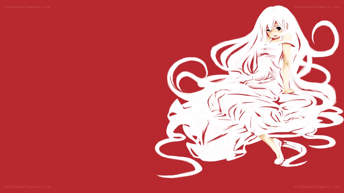 white-haired anime girl on red