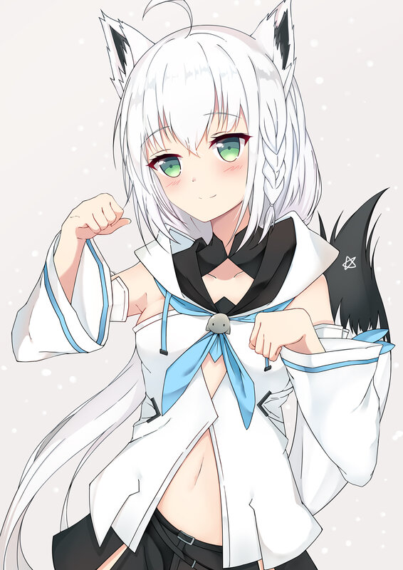 White-haired Anime Girl — White, Playful, Cat Ears, Braided Hair
