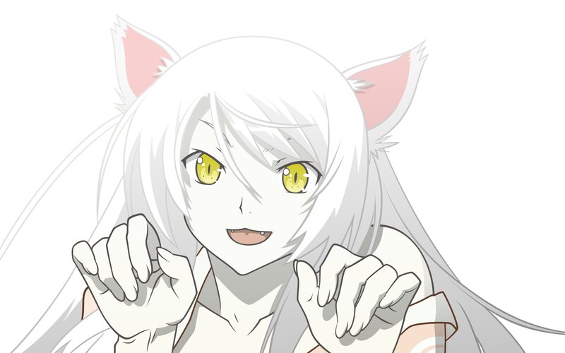 White-haired Anime Girl — White, Playful, Cat Ears