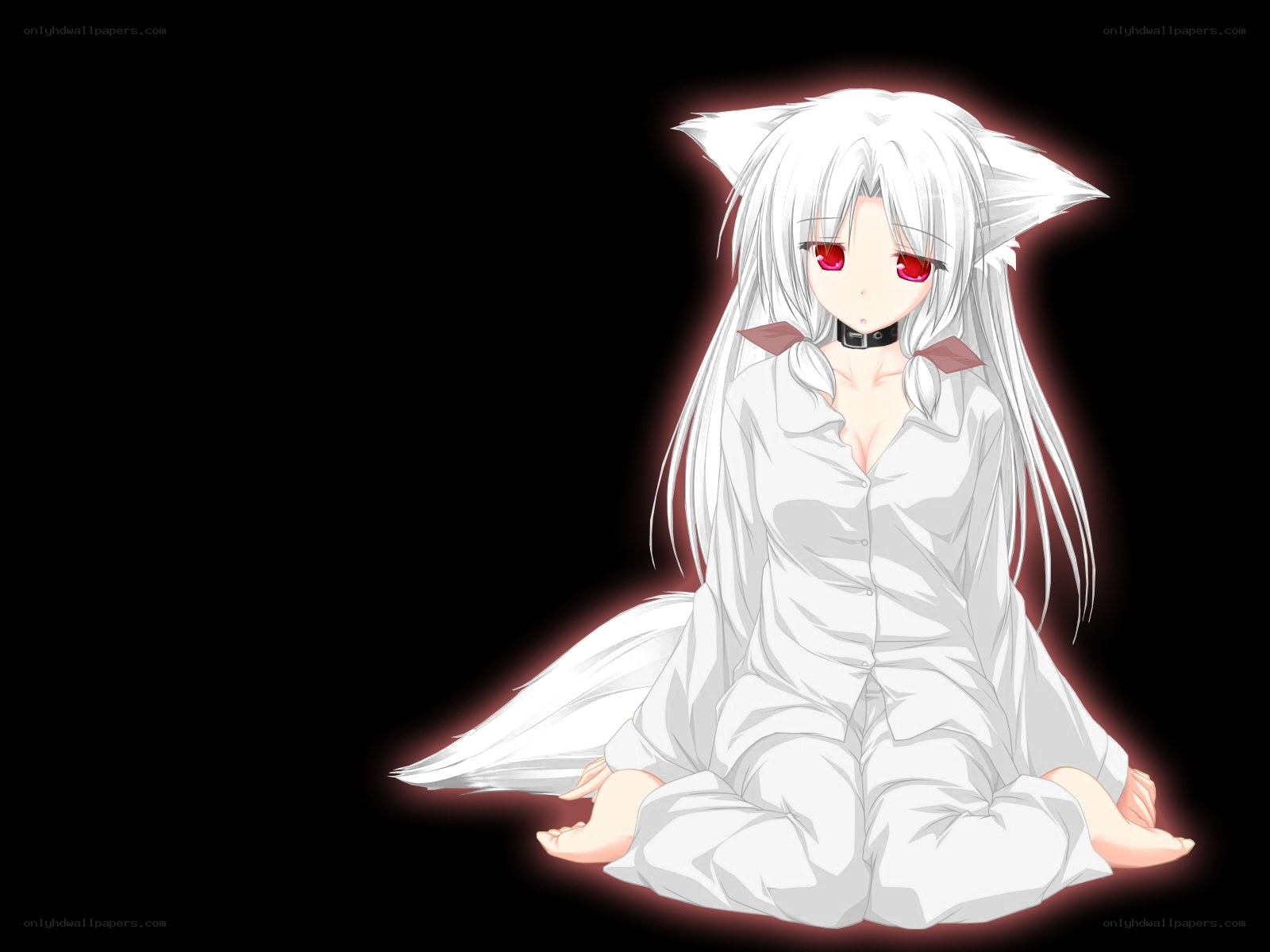 white-haired anime girl with red eyes
