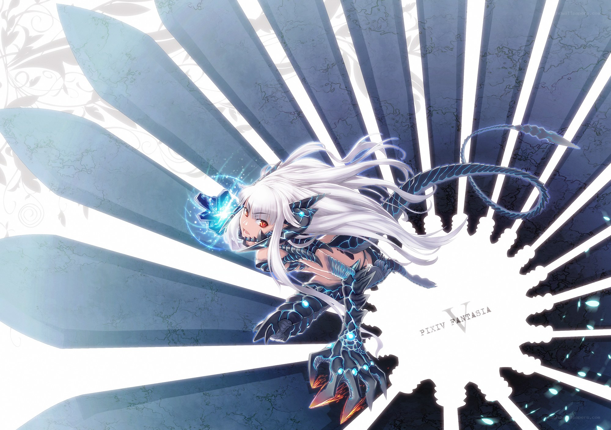 white-haired anime warrior with dragon armor