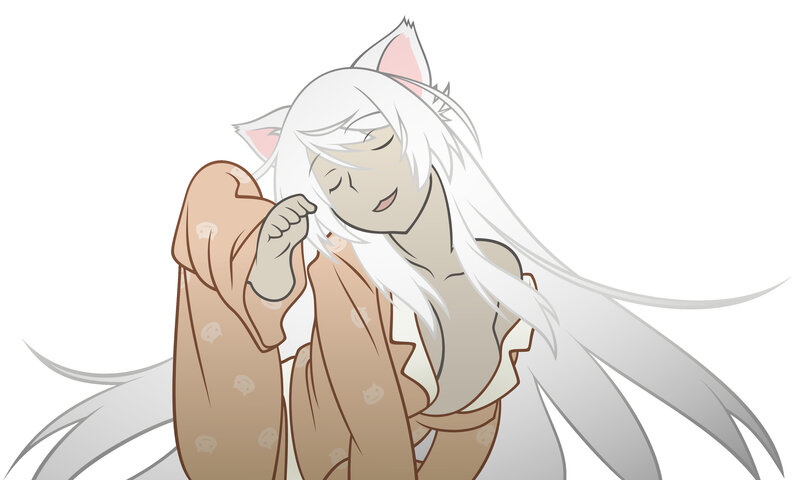 white-haired cat girl sleeping