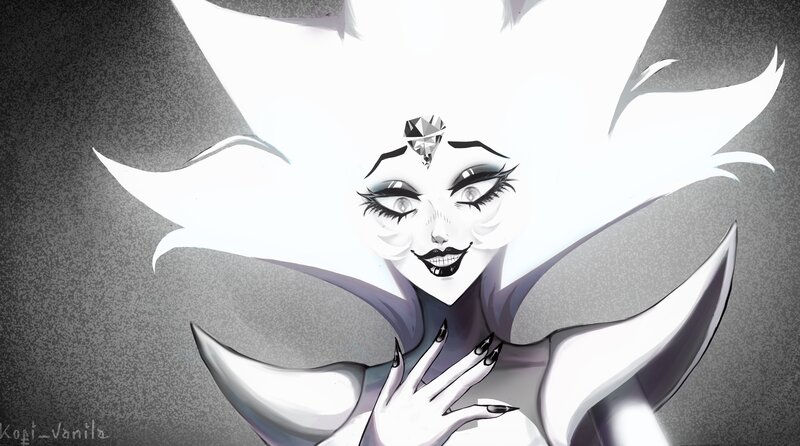 White-haired Character — Black, Dramatic, Digital Art, Diamond
