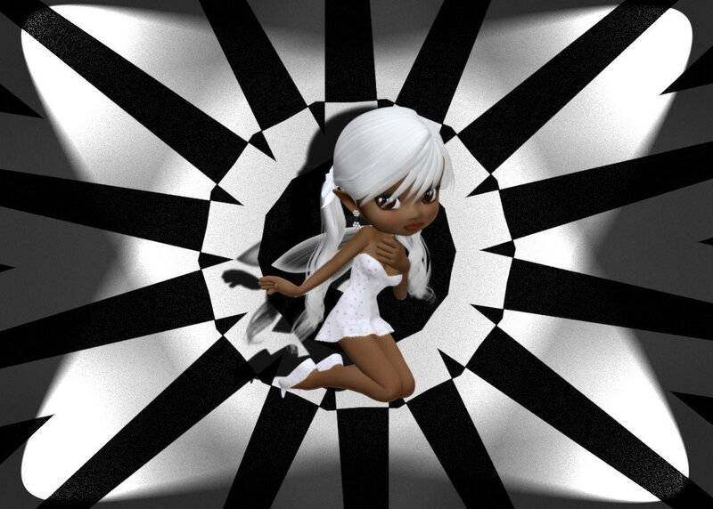 white-haired character in black and white pattern