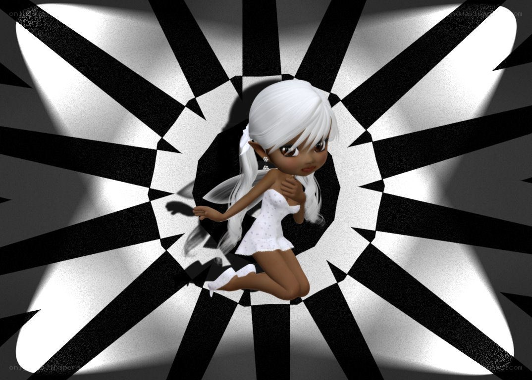 white-haired character in black and white pattern