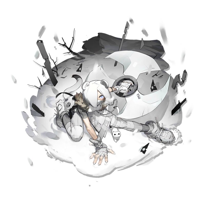 White-haired Character in Combat — Black