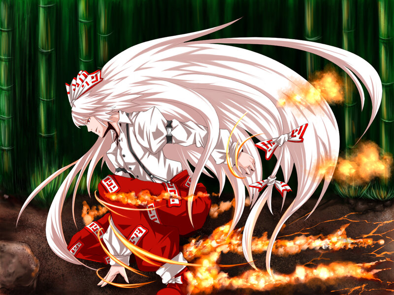 white-haired character in fire