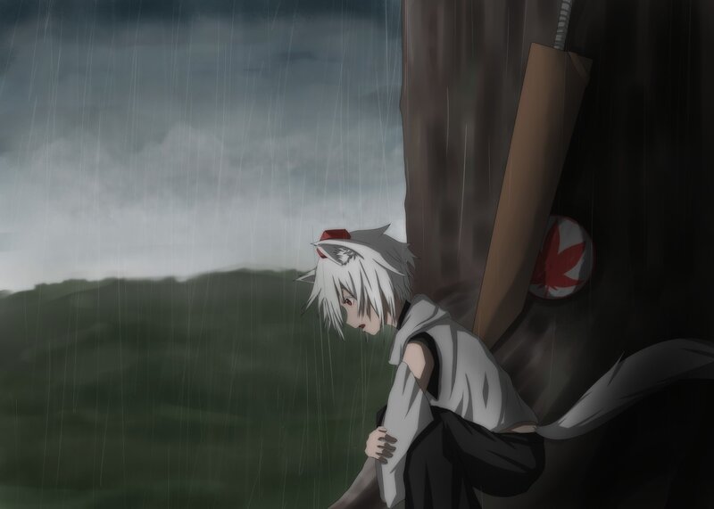 White-haired Character in Rain — Gray