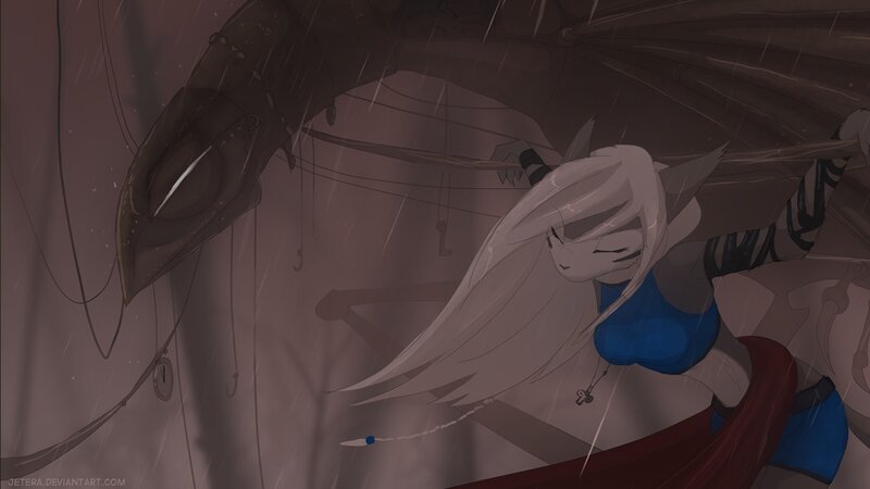 White-haired Character in Rain