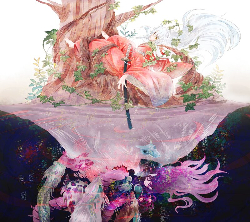 White-haired Character in Red Kimono