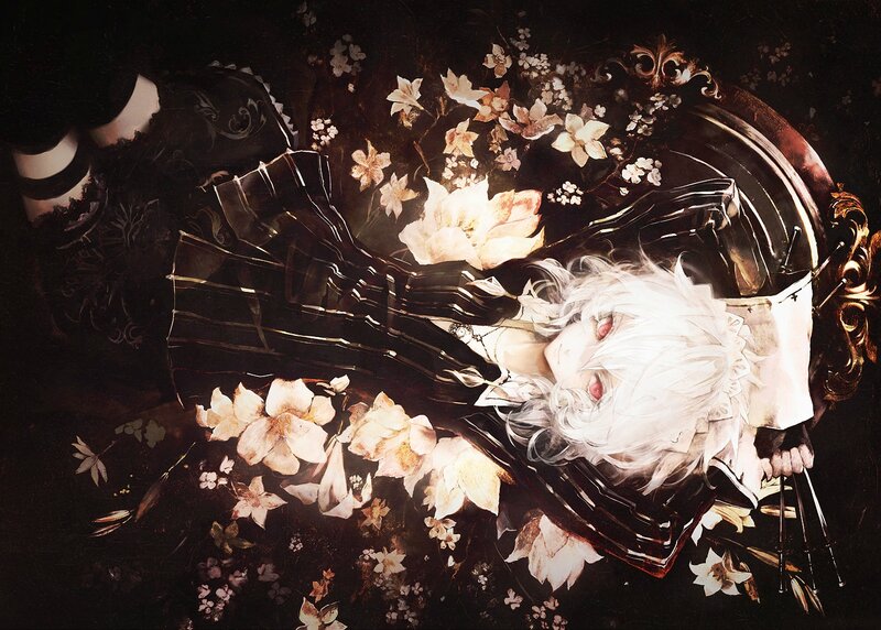 White-haired Character Lying — Black