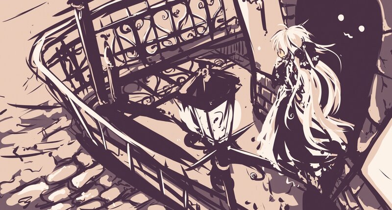 White-haired Character on Stairs