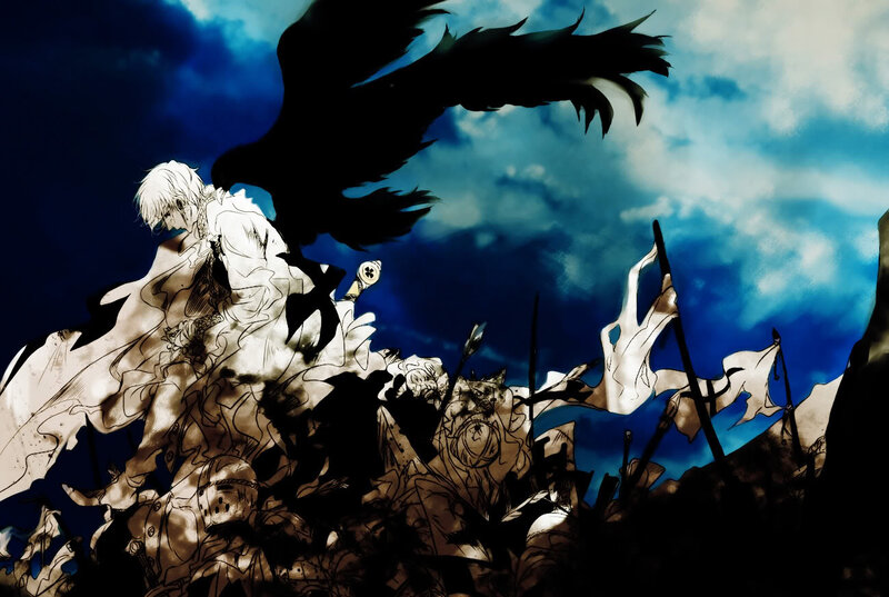 White-haired Character with Crow