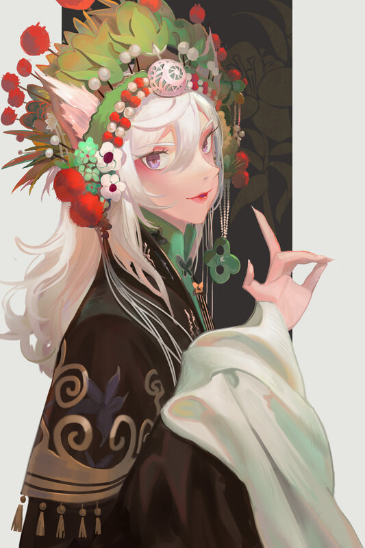 White-haired Character with Flowers