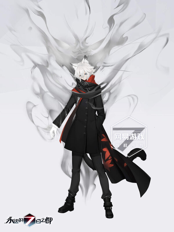 White-haired Character with Fox Ears — Black