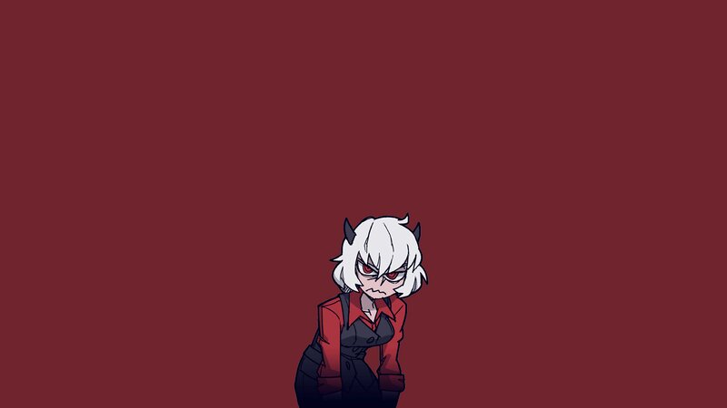 White-haired Character with Horns — Maroon