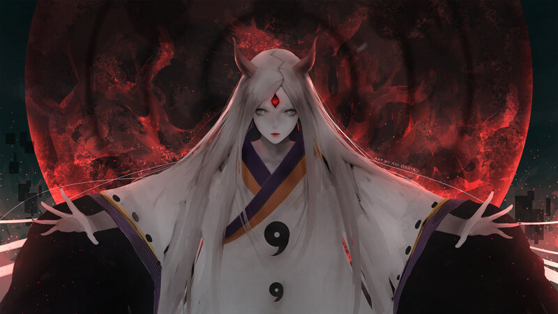 White-haired Character with Horns — White, Dramatic, Night