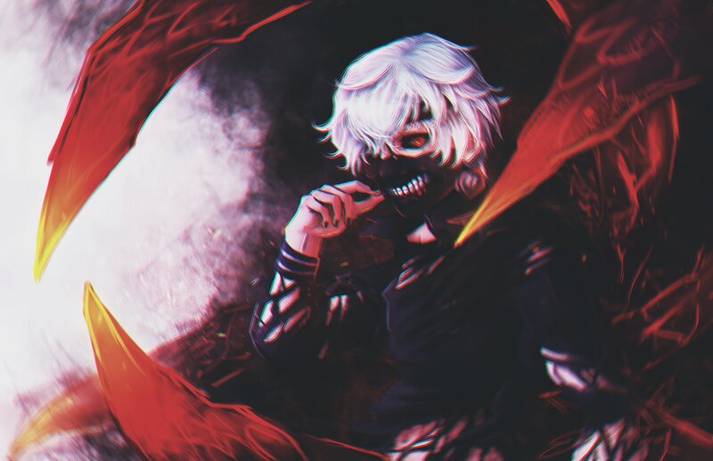 White-haired Character with Mask — Black, Dramatic