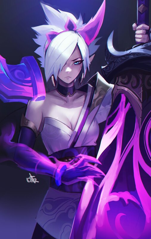 White-haired Character with Purple Energy