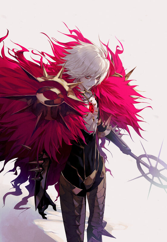 White-haired Character with Red Cape — Dramatic