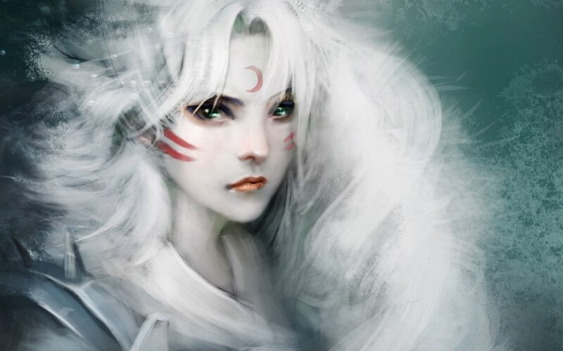White-haired Character with Red Markings