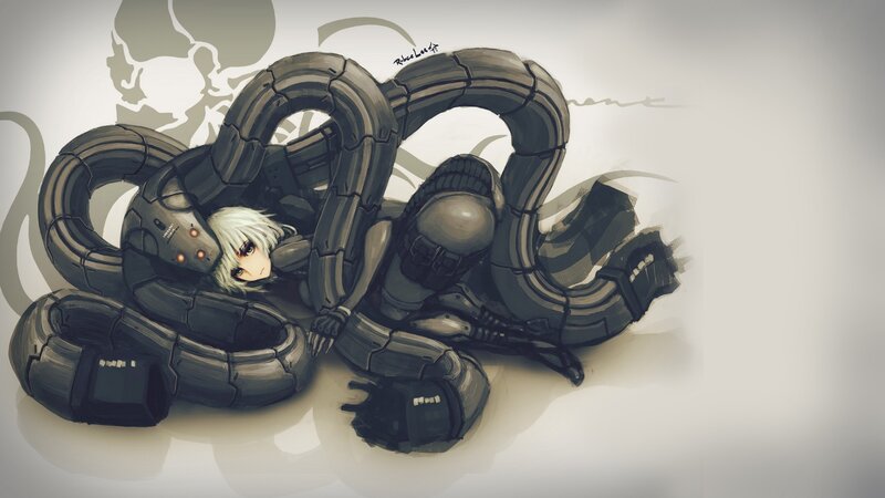 White-haired Character with Robot — Gray