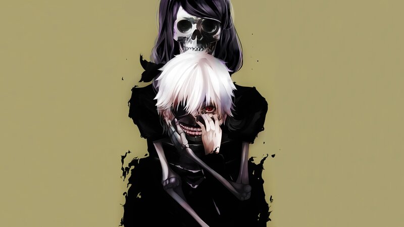 White-haired Character with Skull — Black, Dark, Dramatic