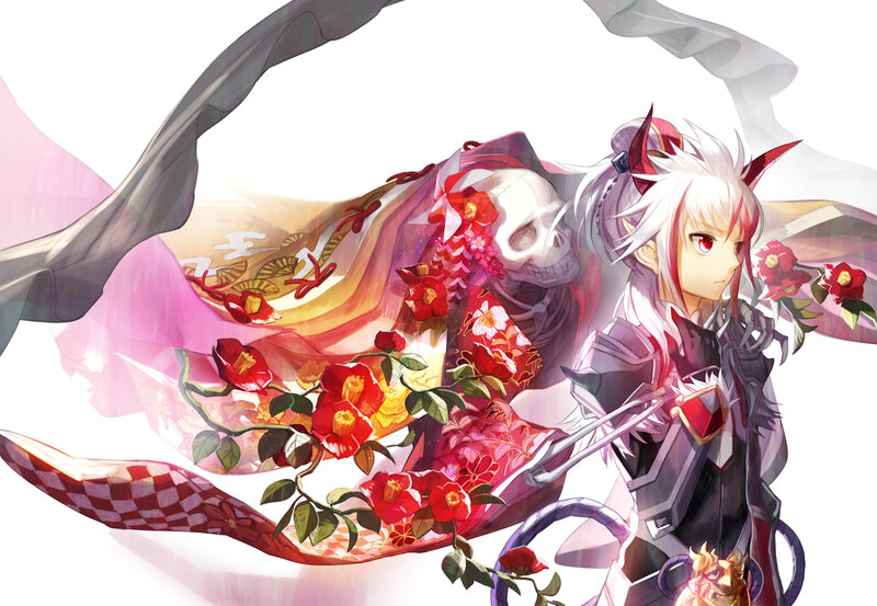 White-haired Character with Skull — Red