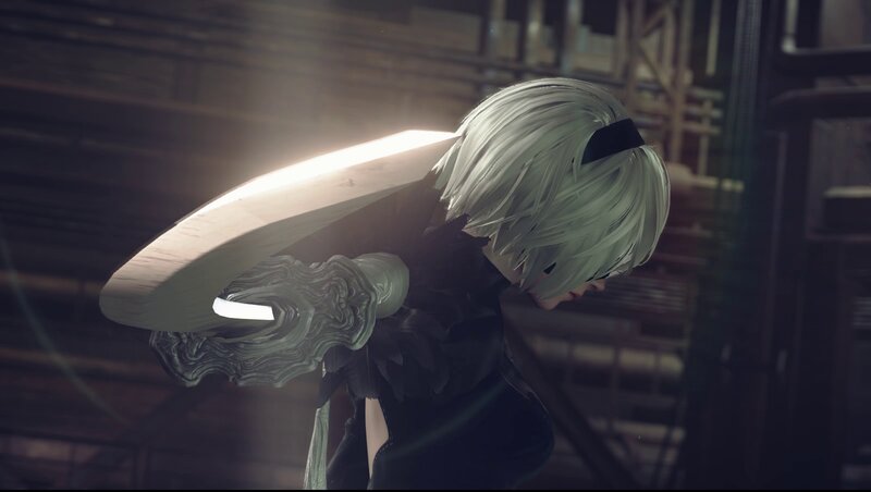 White-haired Character with Sword — Black, Dramatic