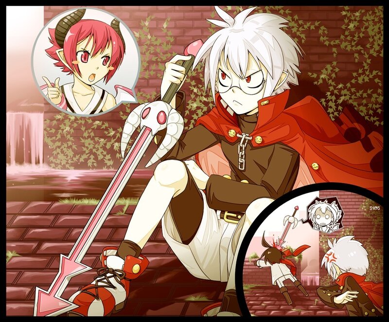 White-haired Character with Sword — Red