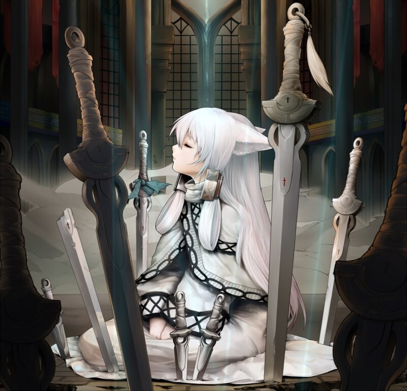 White-haired Character with Swords
