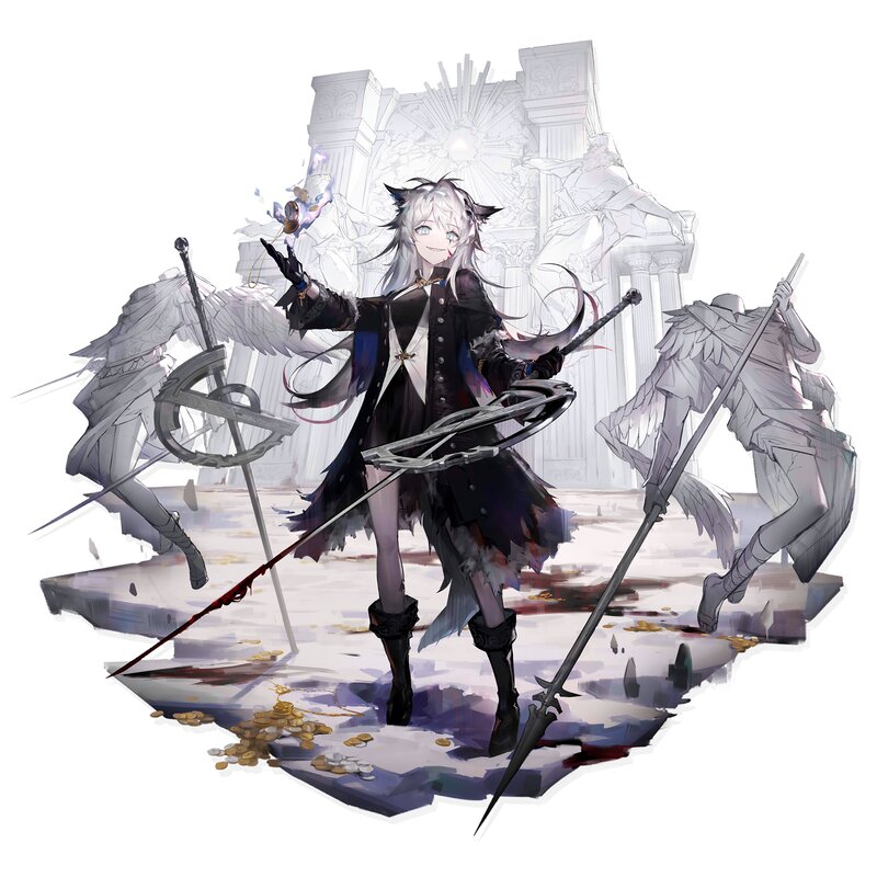 White-haired Character with Weapons