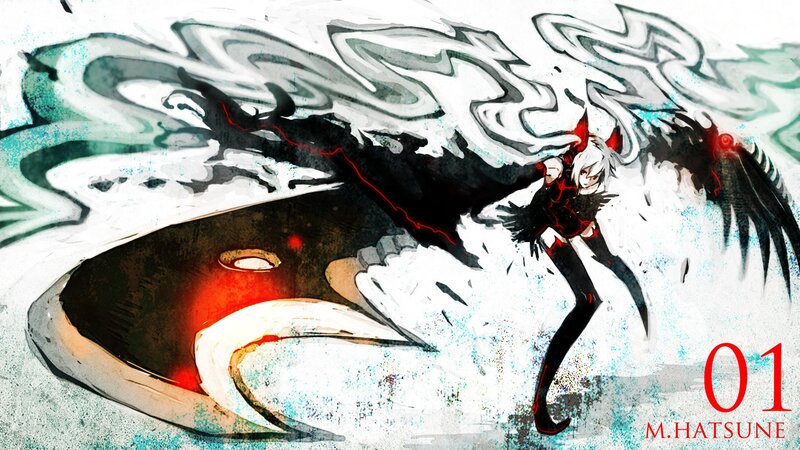 White-haired Character with Wings — Black, Dramatic, Digital Art