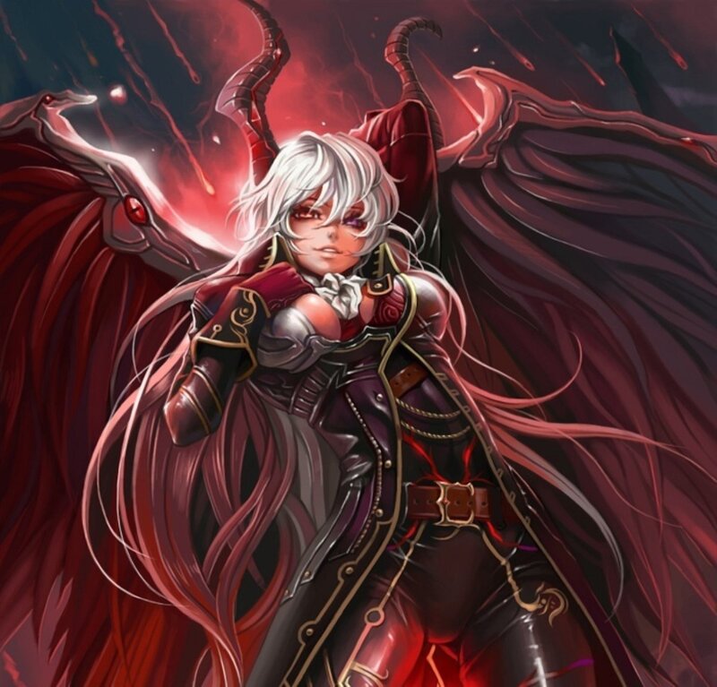 White-haired Character with Wings — Red
