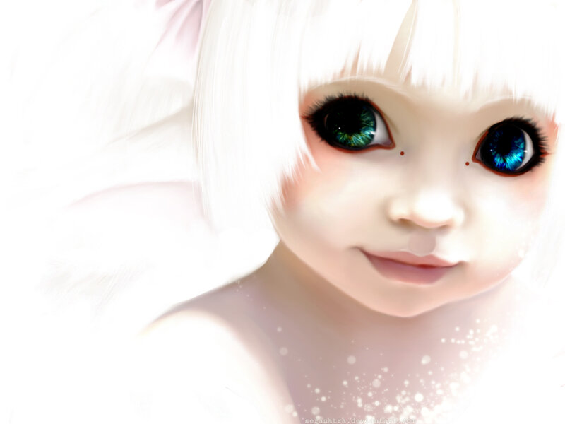 white-haired child with colorful eyes