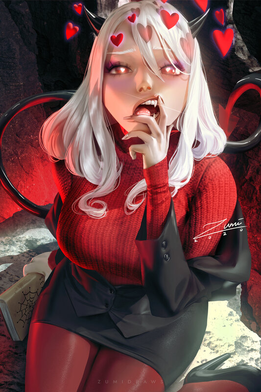 White-haired Demon Girl — Red, Dramatic
