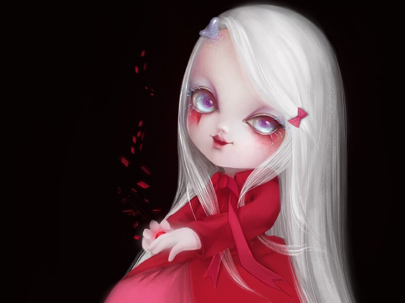 White-haired Doll in Red Dress
